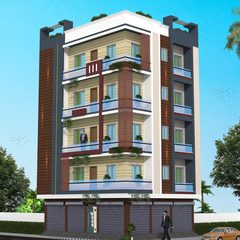 Multi-storey apartment block under construction, rendered in 3D